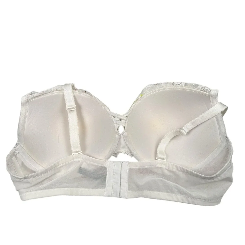 Torrid Curve 2 XO Plunge Push-Up Bra 44D White Red Lace Underwire Crisscross 351